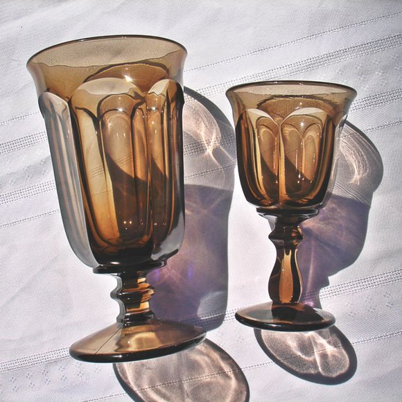 Vintage Colored Glasses Drinking Water Amber Wine